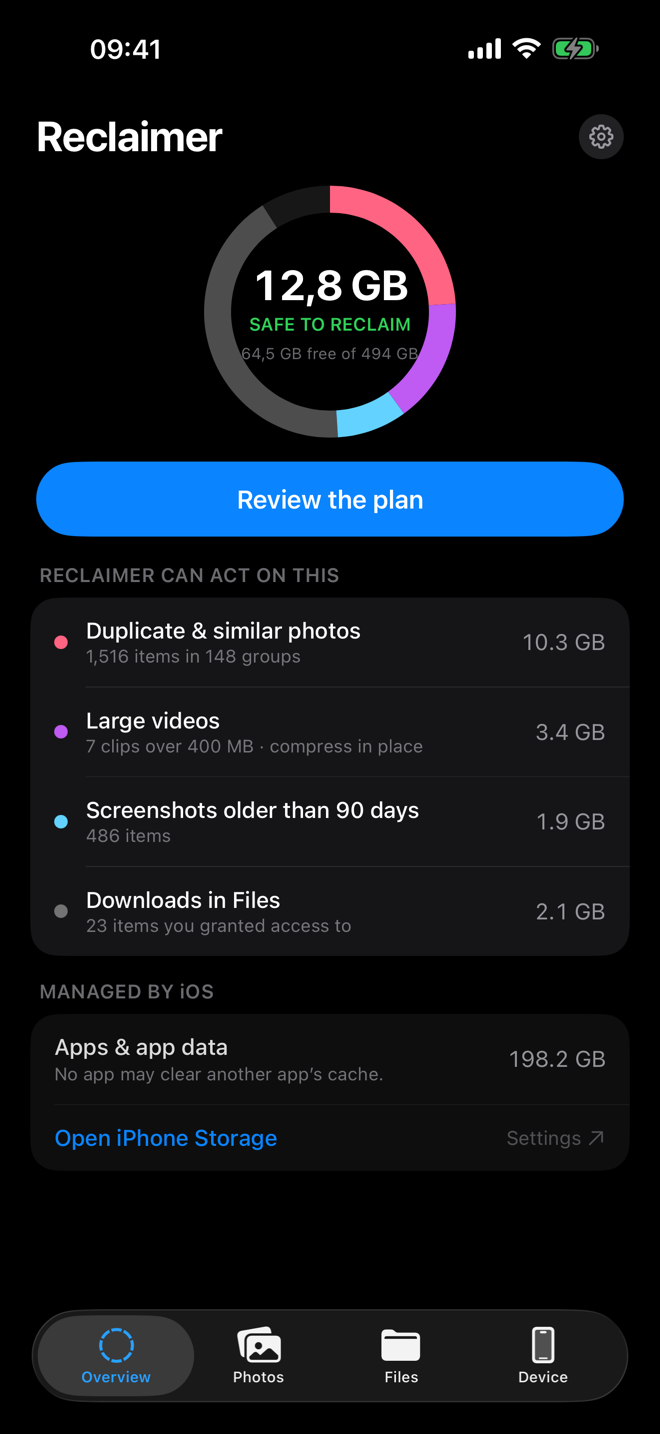 Storage overview on iPhone